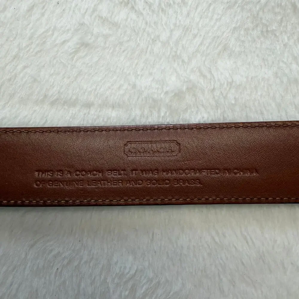Coach Men's Brown Genuine Leather Belt Silver‎ Buckle Size 38